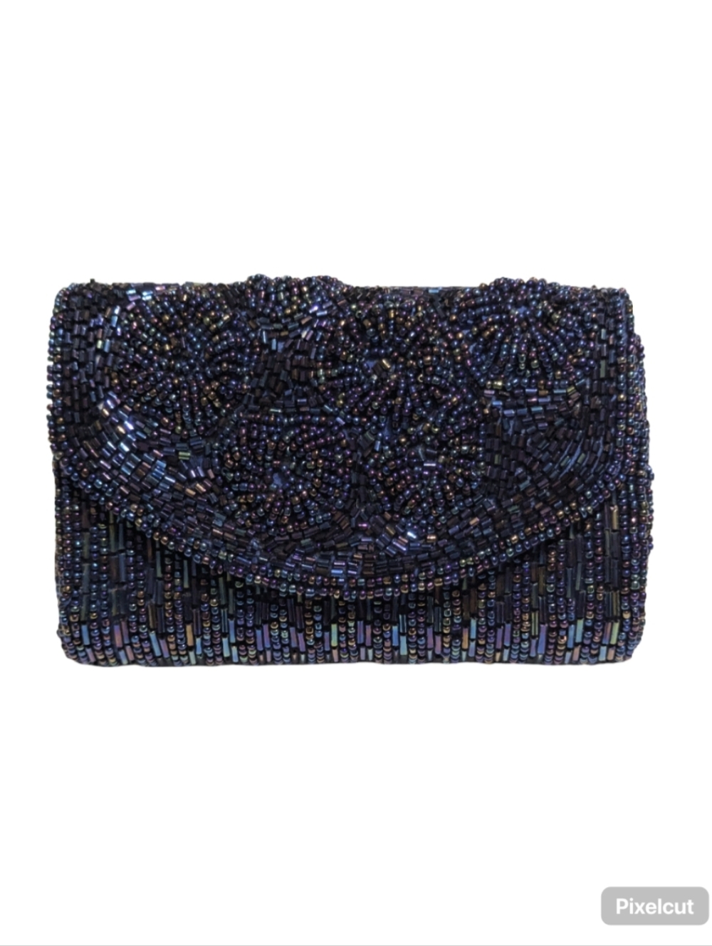 Bijoux Terner Vintage Iridescent Navy Beaded Evening Clutch